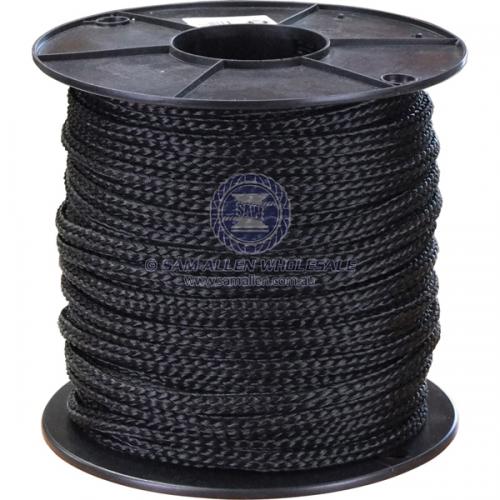12mm x 100m Polyethylene Ski Rope - 12 Strand Hollow Braid Black (Reel) V2-46802