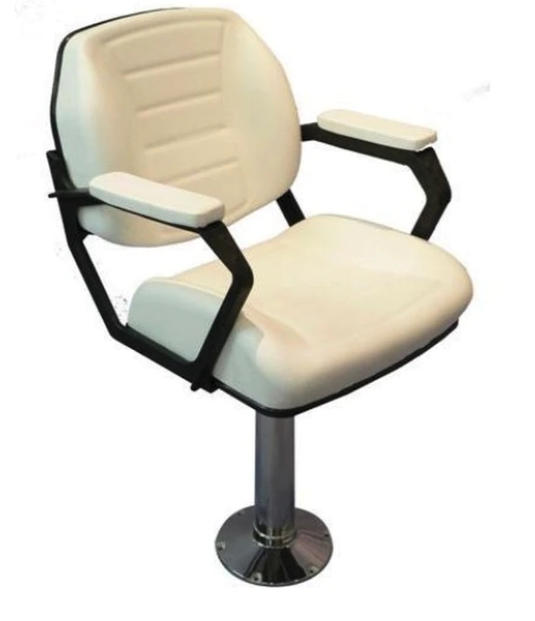 Deluxe Helm Seat - White / Black Trim With Arms & SS Logo (RX12000)