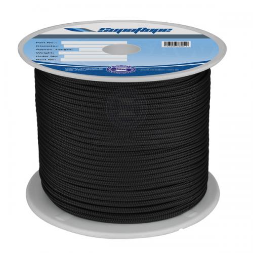 14mm x 100m Polyester Rope - 16 Strand Double Braid Black (Reel) V2-10476A