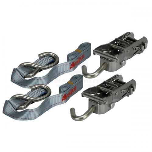 Tie Down - Ratchet Strap S/S 25mm 1.5m J Hook, Grey - Pair V2-70537