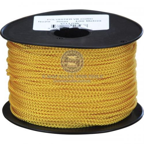 3mm x 100m Polyester VB Cord Yellow (Reel) V2-10630Y